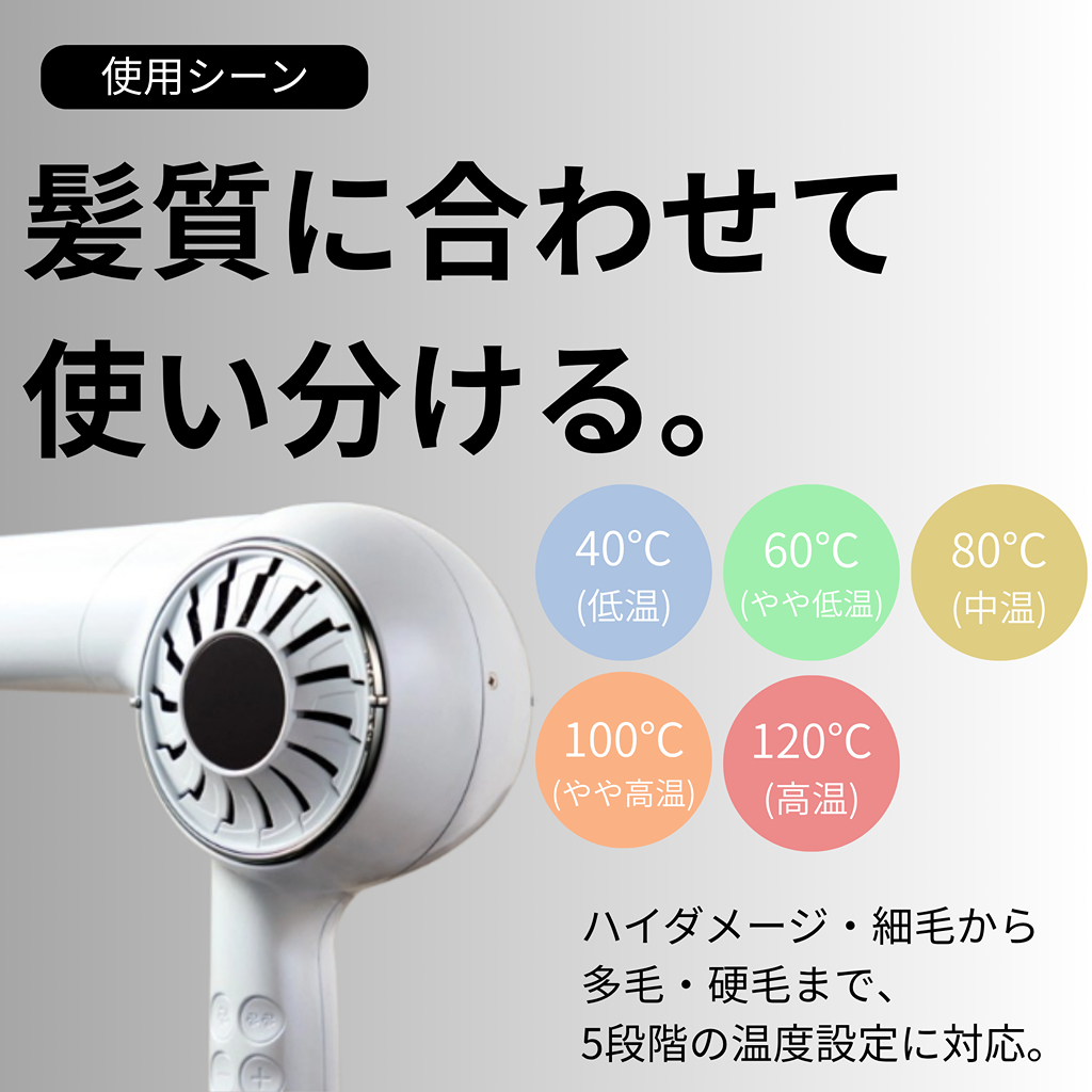 髪質や毛髪状態に合わせて、温度を選ぶ。_2