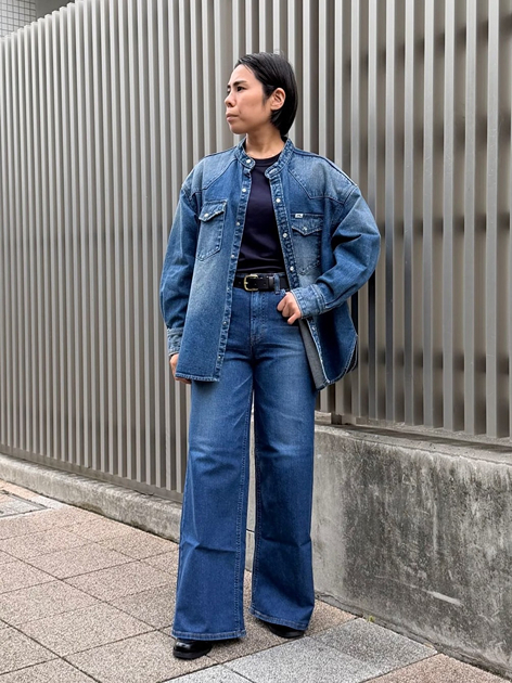 南堀江店のRieさんのLeeの【101 101周年記念特別モデル】ANNIVERSARY 101 ICONIC BAND COLLAR SHIRTS JACKET セットアップ可を使ったコーディネート