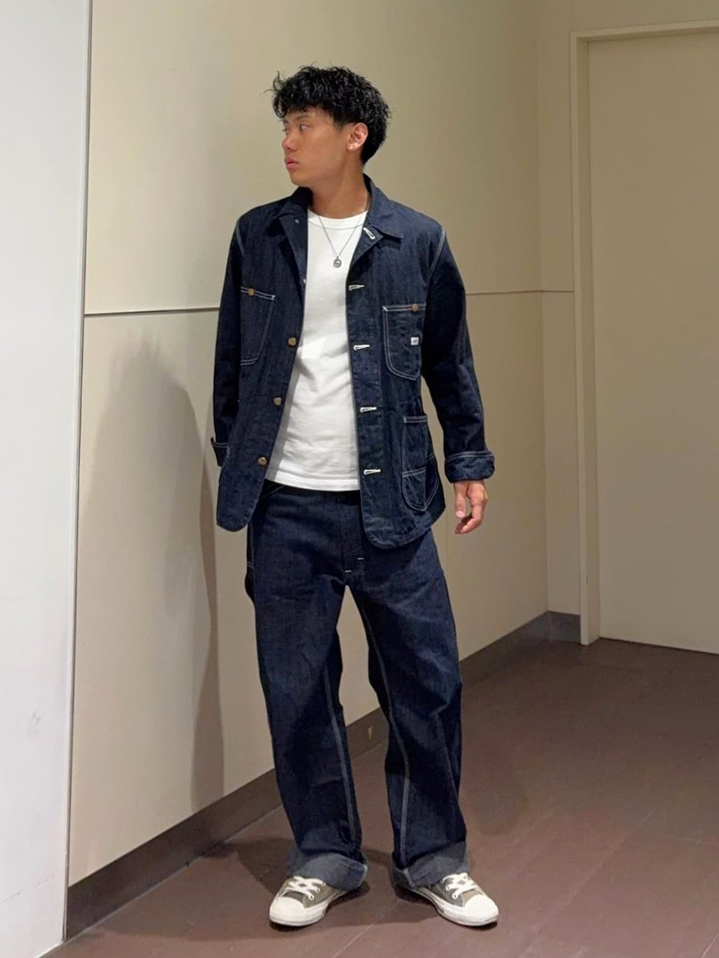 ルクア大阪のショウさんのLeeの【試着対象】【リジッド】DUNGAREES ワイドペインターパンツ セットアップ対応を使ったコーディネート