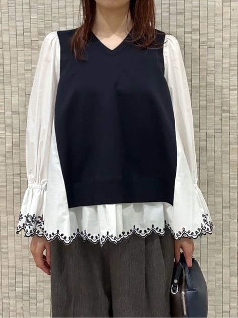 KANAZAWAさんの「UNITED ARROWS｜スカラップ コンビ ブラウス ニット」を使ったコーディネート